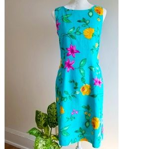Vintage Talbots Linen Floral Tropical Dress Hawaiian